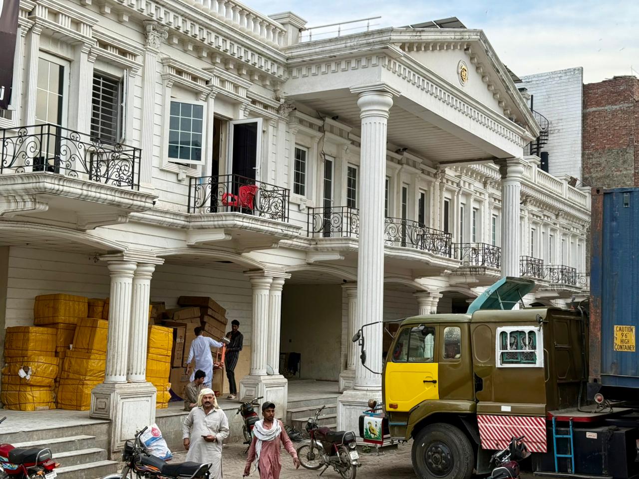 Logistics network illustration with trucks and routes