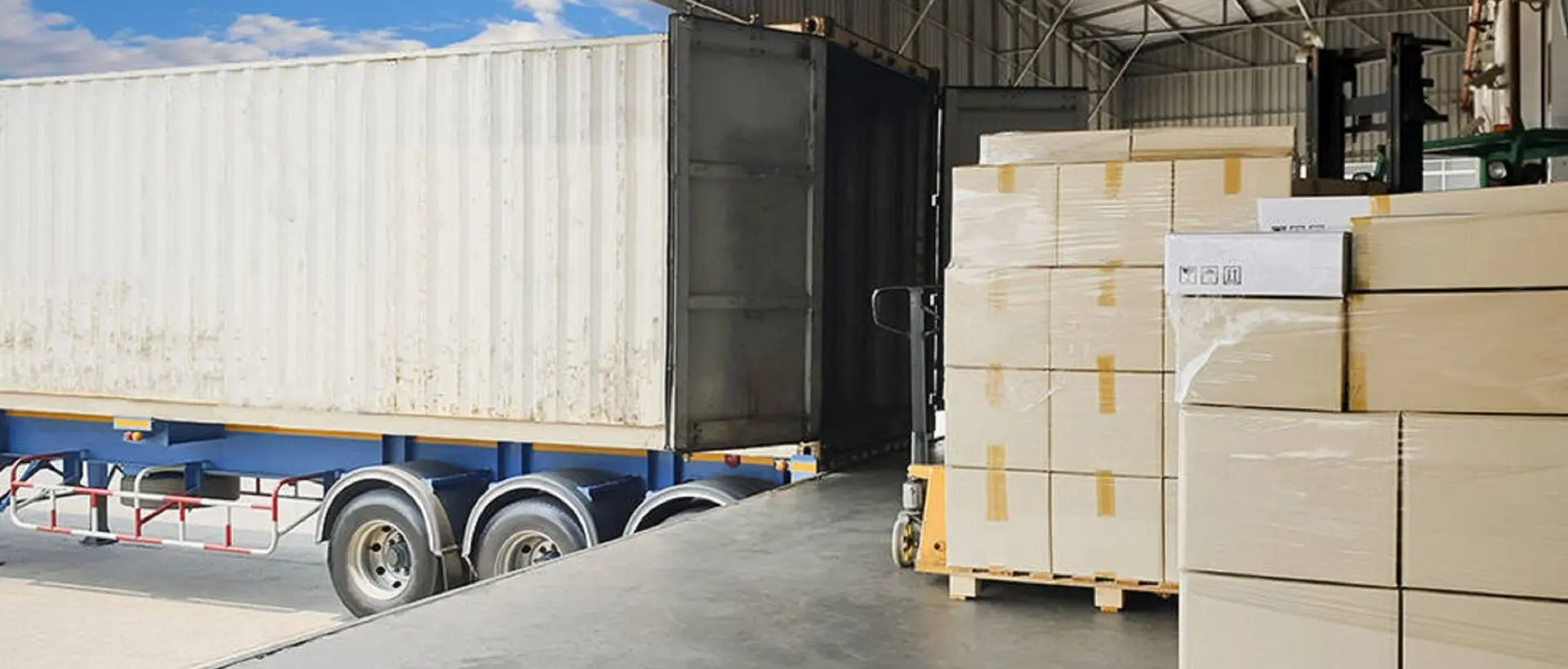 Boxes and pallets in warehouse